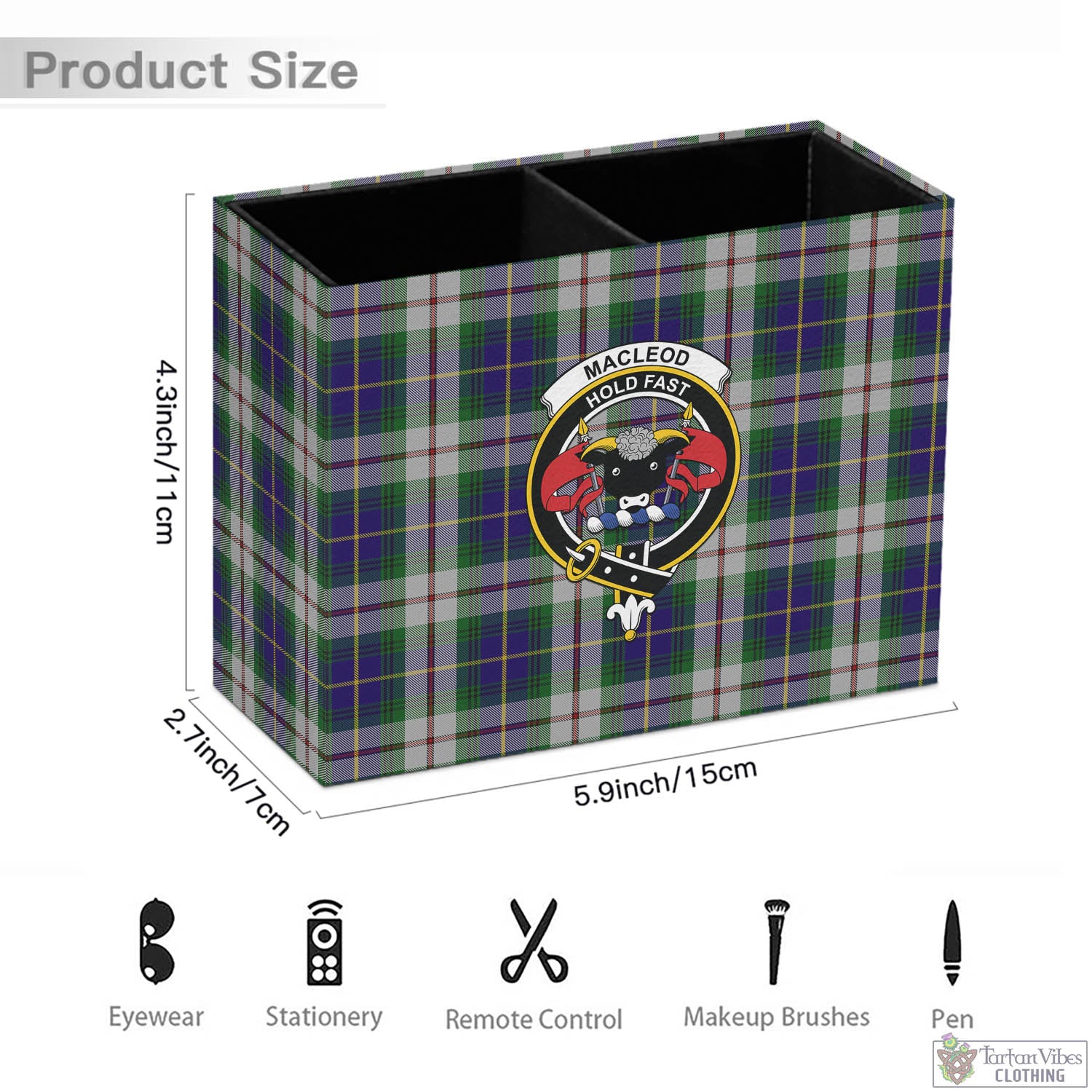 Tartan Vibes Clothing MacLeod Of Californian Tartan Pen Holder with Family Crest