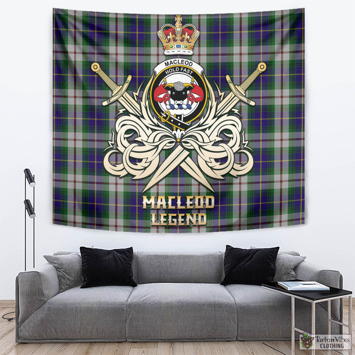 Tartan Vibes Clothing MacLeod Of Californian Tartan Tapestry with Clan Crest and the Golden Sword of Courageous Legacy