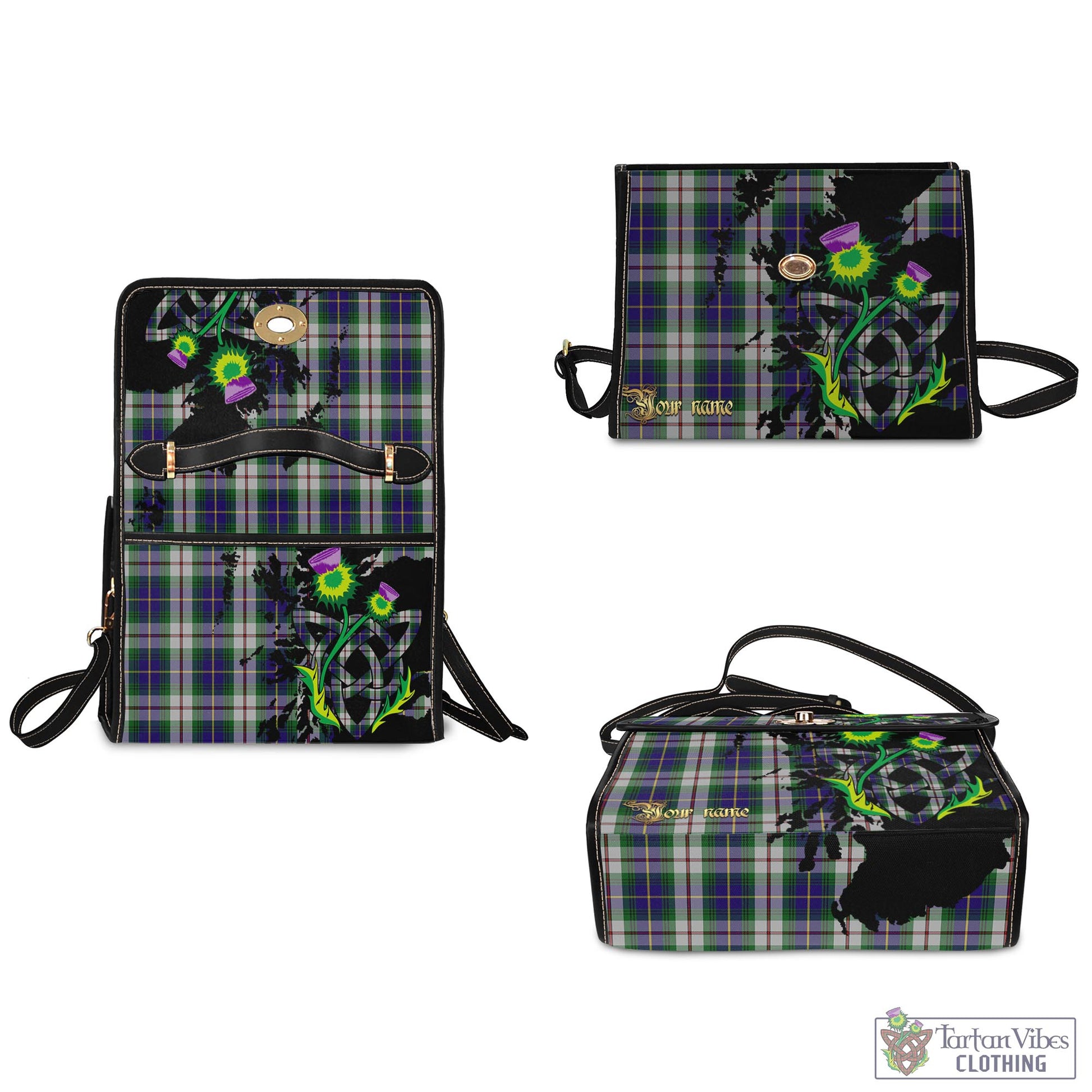 Tartan Vibes Clothing MacLeod Of Californian Tartan Waterproof Canvas Bag with Scotland Map and Thistle Celtic Accents