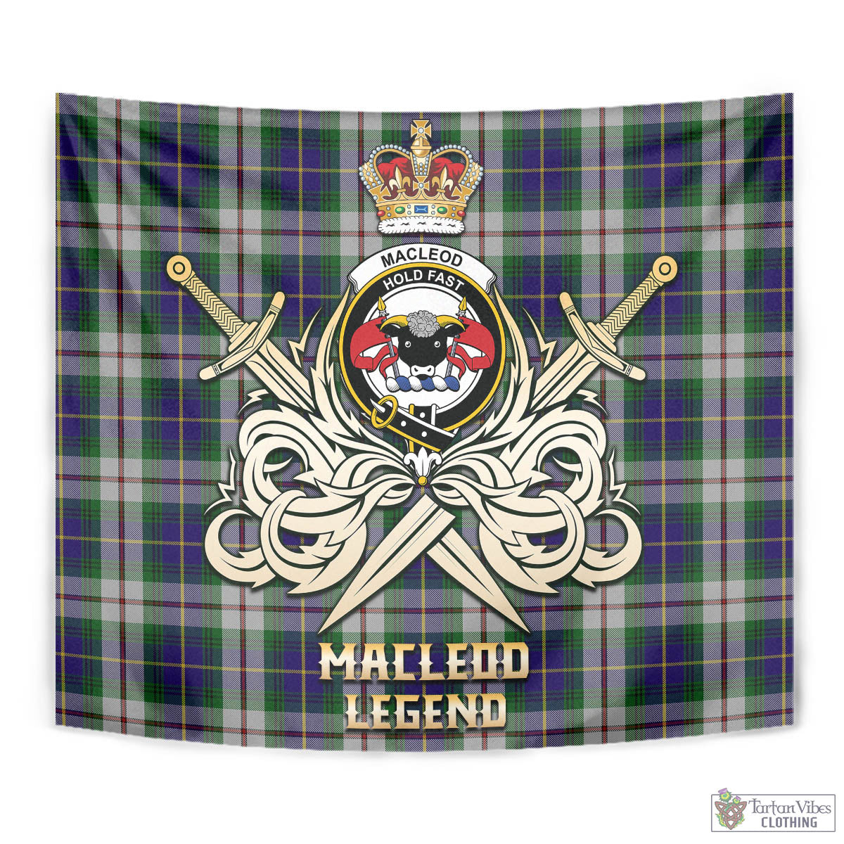 Tartan Vibes Clothing MacLeod Of Californian Tartan Tapestry with Clan Crest and the Golden Sword of Courageous Legacy