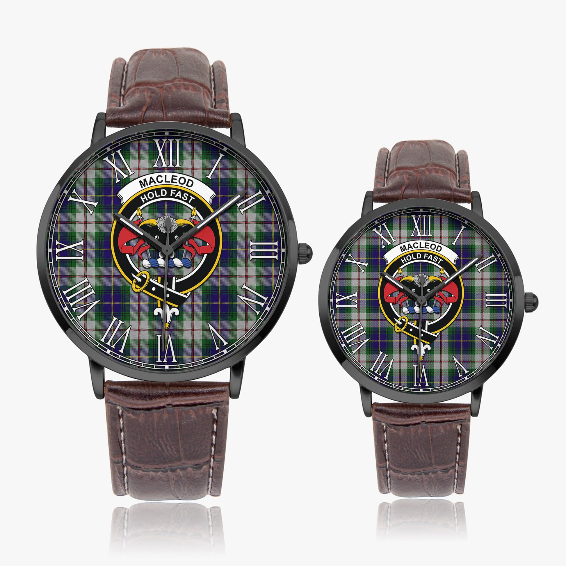 MacLeod Of Californian Tartan Family Crest Leather Strap Quartz Watch - Tartanvibesclothing