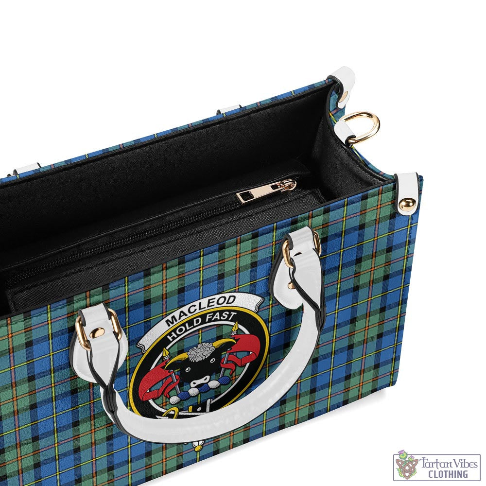 Tartan Vibes Clothing MacLeod of Harris Ancient Tartan Luxury Leather Handbags with Family Crest