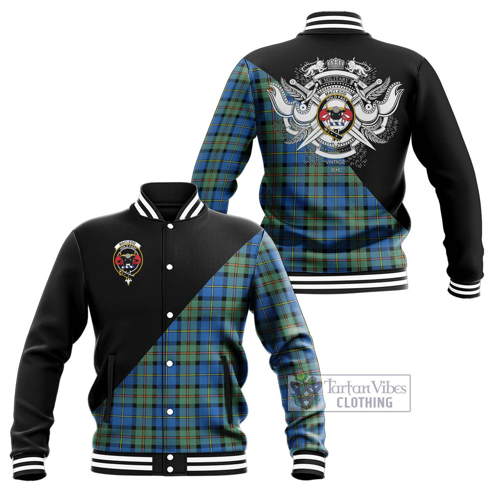 MacLeod of Harris Ancient Tartan Baseball Jacket with Family Crest and Military Logo Style Unisex - Tartanvibesclothing Shop