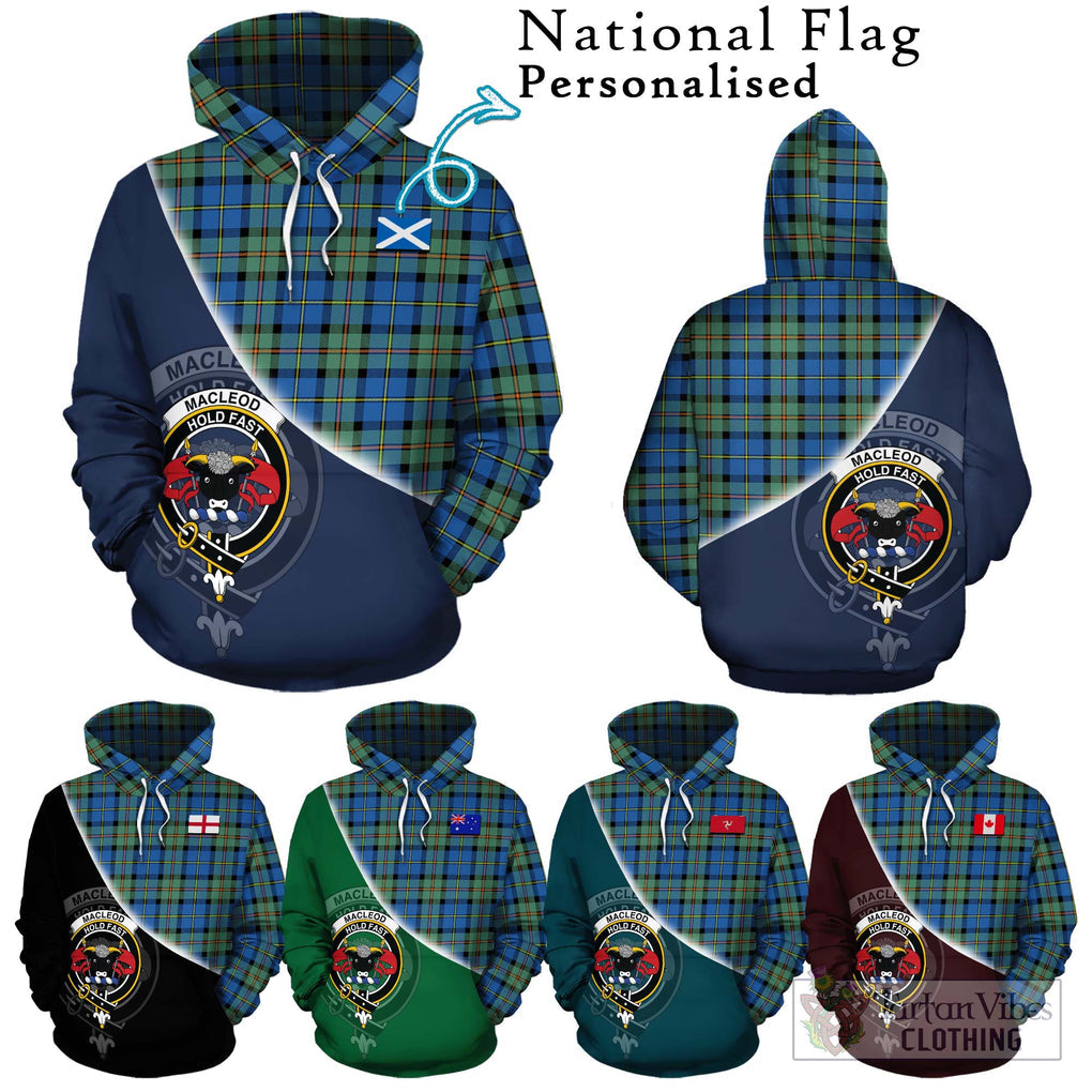 MacLeod of Harris Ancient Tartan Hoodie with Personalised National Flag and Family Crest Half Style Zip Hoodie - Tartanvibesclothing Shop