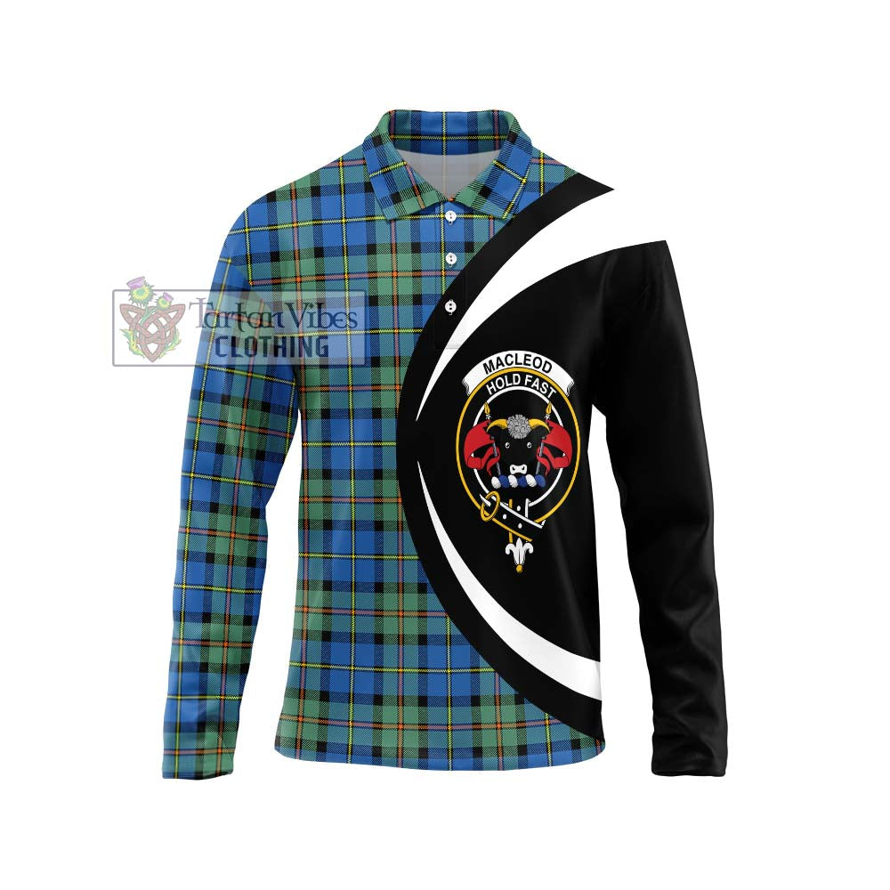 MacLeod of Harris Ancient Tartan Long Sleeve Polo Shirt with Family Crest Circle Style Unisex - Tartan Vibes Clothing