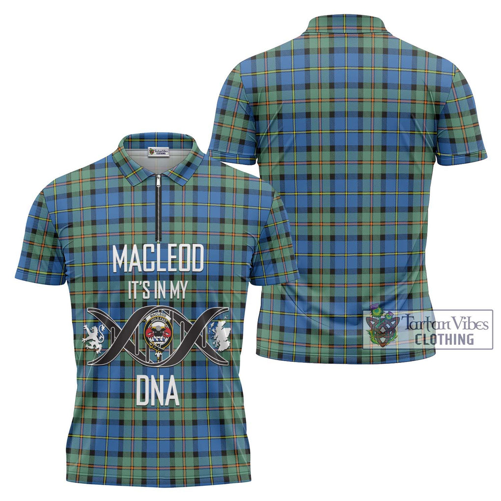 MacLeod of Harris Ancient Tartan Zipper Polo Shirt with Family Crest DNA In Me Style Unisex - Tartanvibesclothing Shop