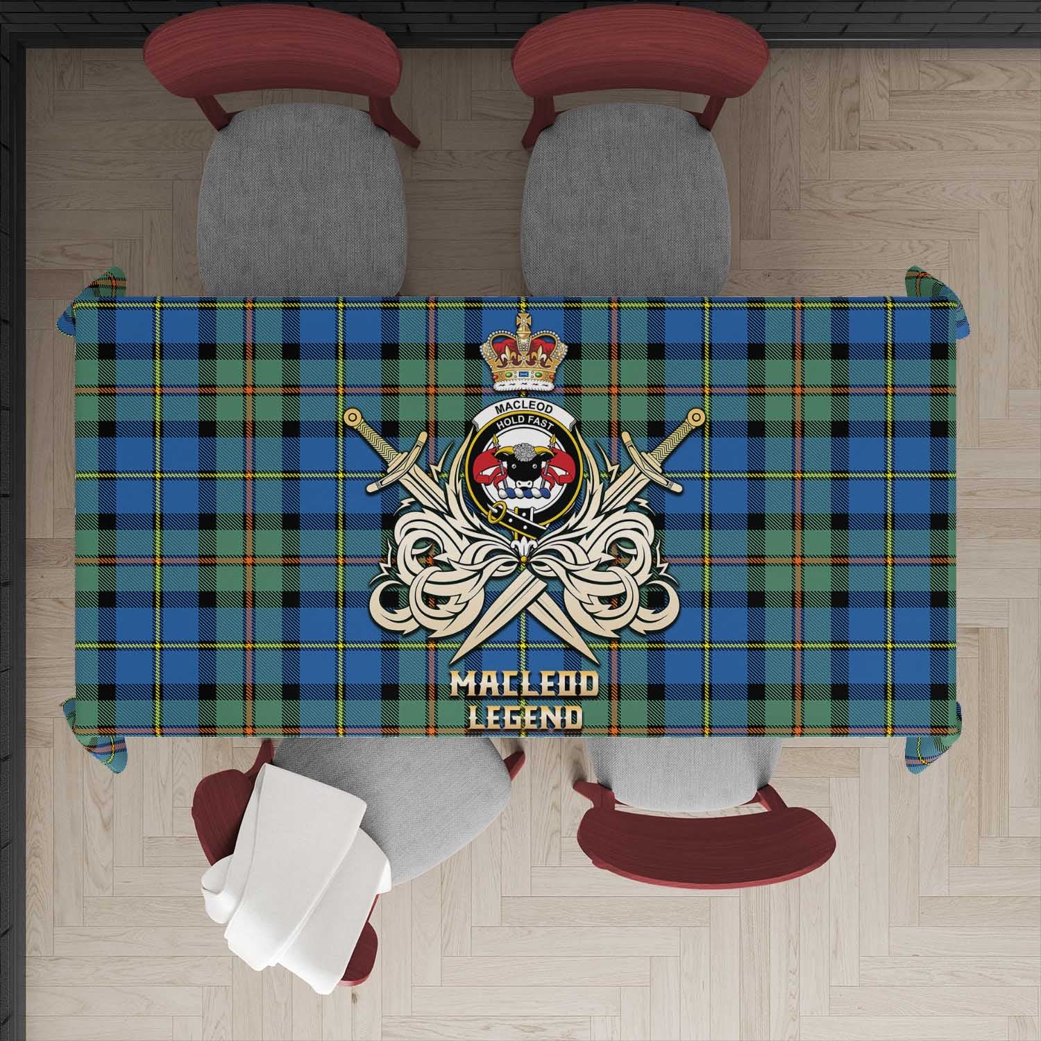 Tartan Vibes Clothing MacLeod of Harris Ancient Tartan Tablecloth with Clan Crest and the Golden Sword of Courageous Legacy