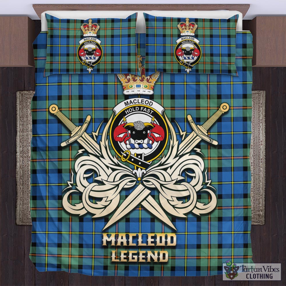 Tartan Vibes Clothing MacLeod of Harris Ancient Tartan Bedding Set with Clan Crest and the Golden Sword of Courageous Legacy