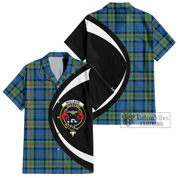 MacLeod of Harris Ancient Tartan Short Sleeve Button Up with Family Crest Circle Style