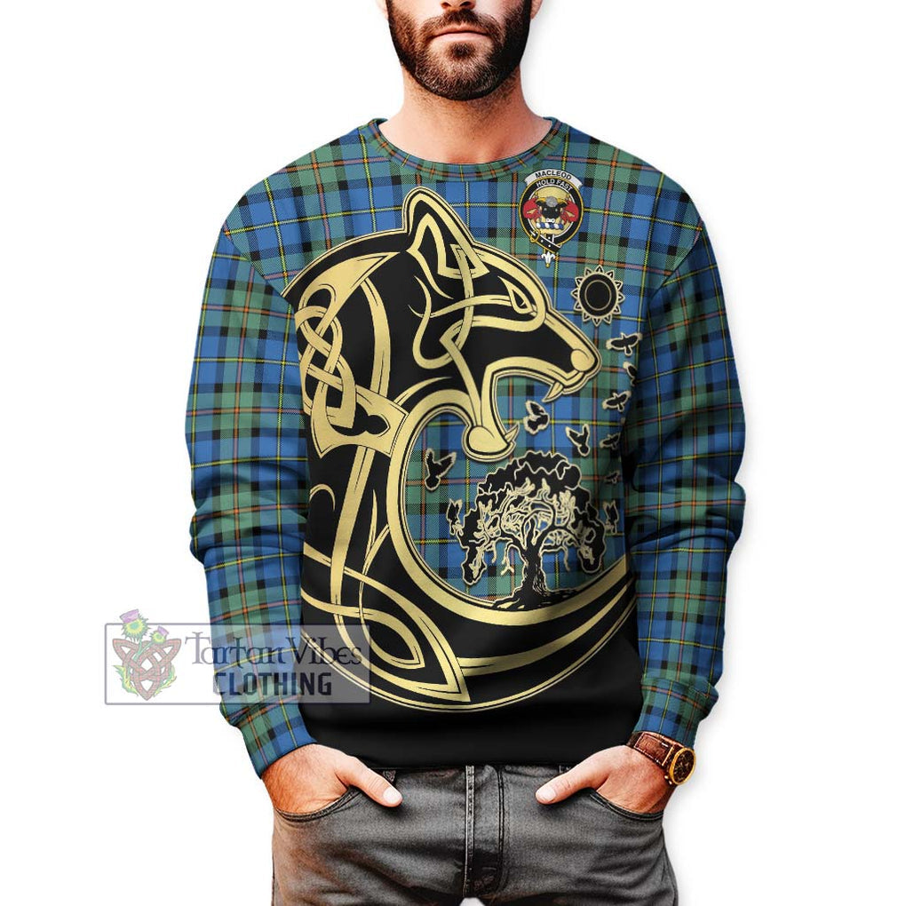 MacLeod of Harris Ancient Tartan Sweatshirt with Family Crest Celtic Wolf Style Unisex - Tartan Vibes Clothing