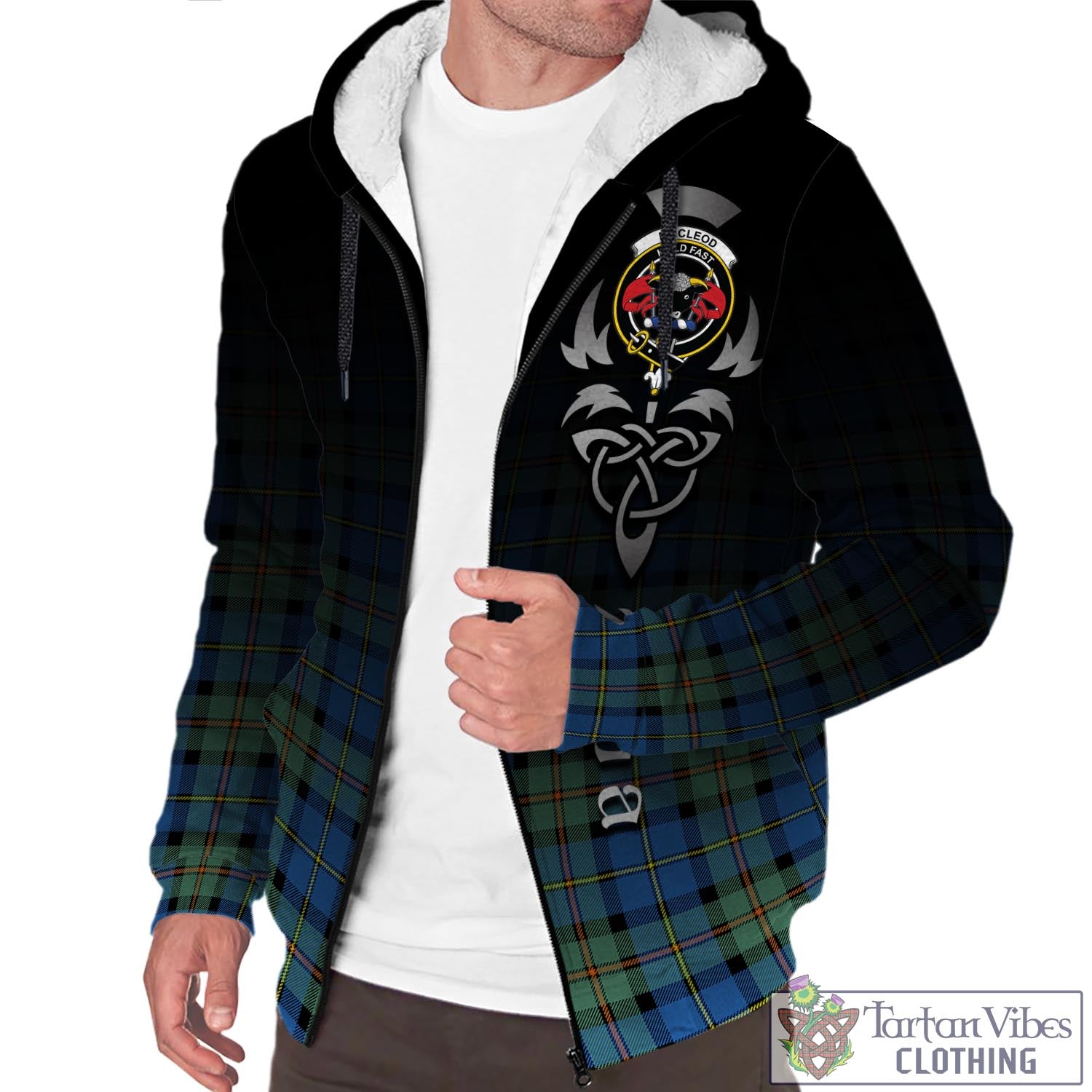 Tartan Vibes Clothing MacLeod of Harris Ancient Tartan Sherpa Hoodie Featuring Alba Gu Brath Family Crest Celtic Inspired