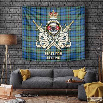 MacLeod of Harris Ancient Tartan Tapestry with Clan Crest and the Golden Sword of Courageous Legacy