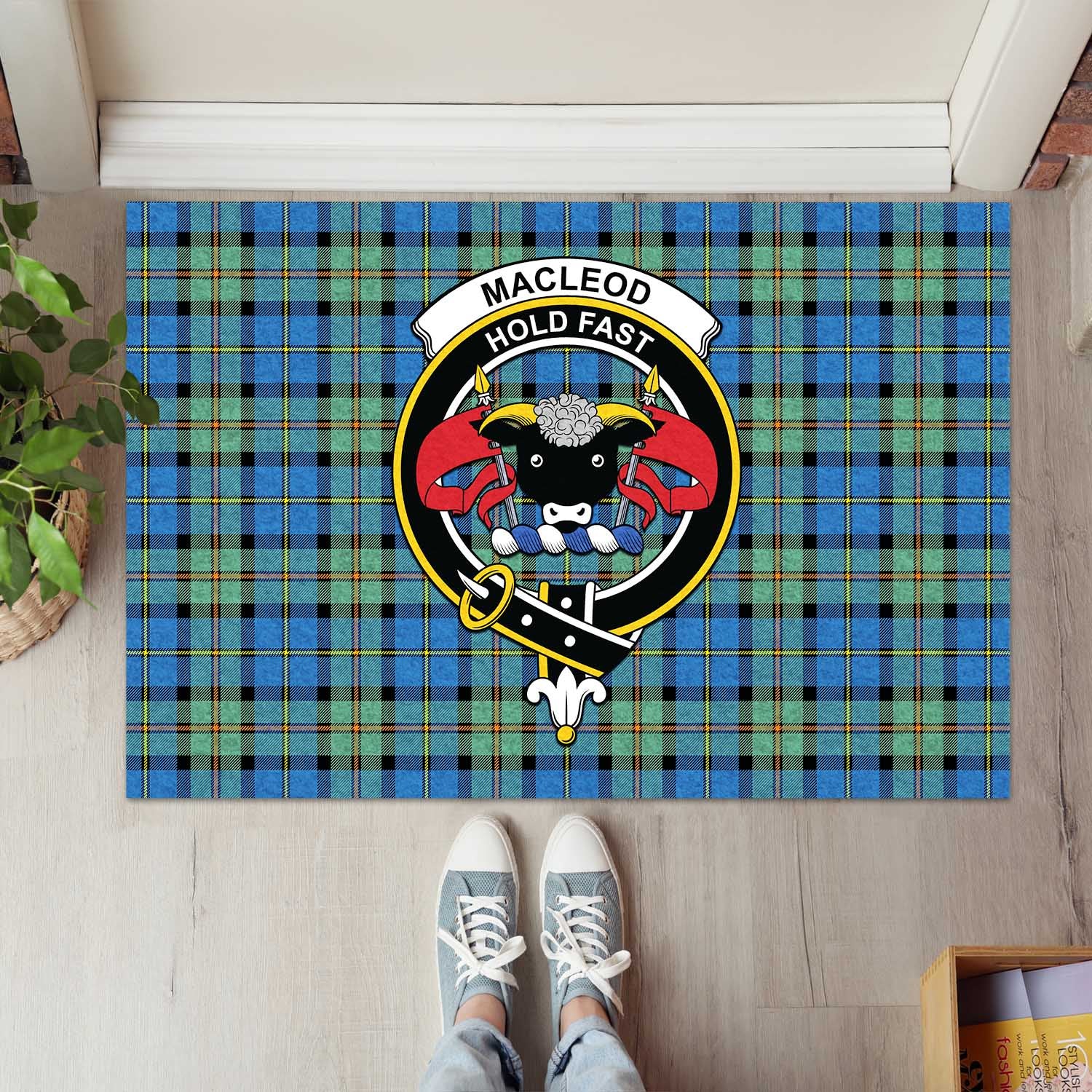 MacLeod of Harris Ancient Tartan Door Mat with Family Crest - Tartanvibesclothing