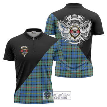 MacLeod of Harris Ancient Tartan Zipper Polo Shirt with Family Crest and Military Logo Style