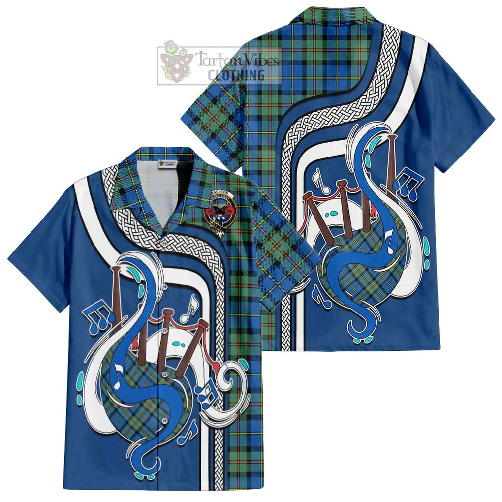 MacLeod of Harris Ancient Tartan Short Sleeve Button Shirt with Epic Bagpipe Style Kid - Tartanvibesclothing Shop