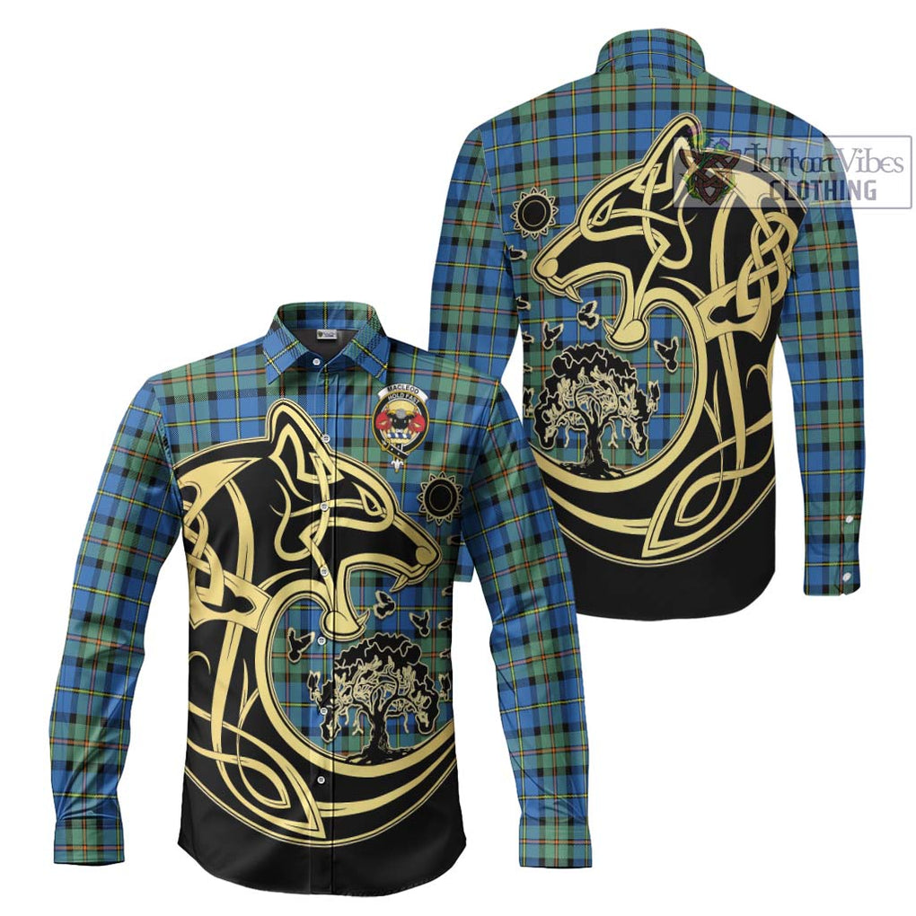 MacLeod of Harris Ancient Tartan Long Sleeve Button Shirt with Family Crest Celtic Wolf Style Men's Shirt S - Tartan Vibes Clothing