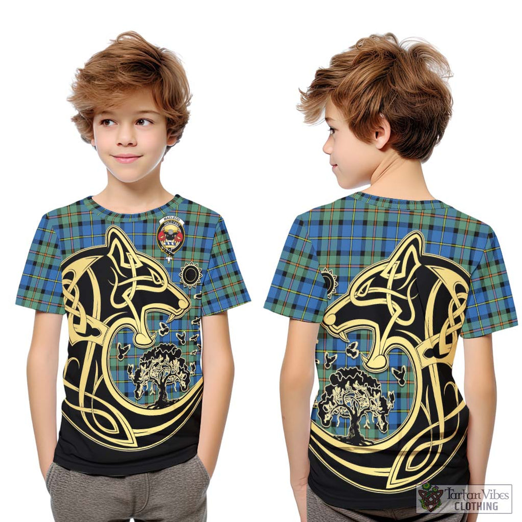 MacLeod of Harris Ancient Tartan Kid T-Shirt with Family Crest Celtic Wolf Style Youth XL Size14 - Tartan Vibes Clothing