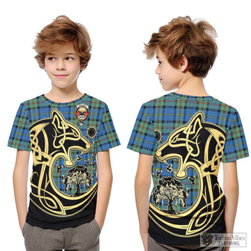 MacLeod of Harris Ancient Tartan Kid T-Shirt with Family Crest Celtic Wolf Style