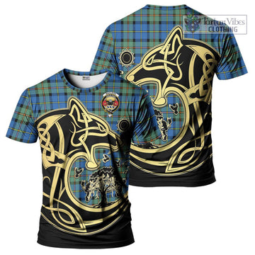 MacLeod of Harris Ancient Tartan T-Shirt with Family Crest Celtic Wolf Style