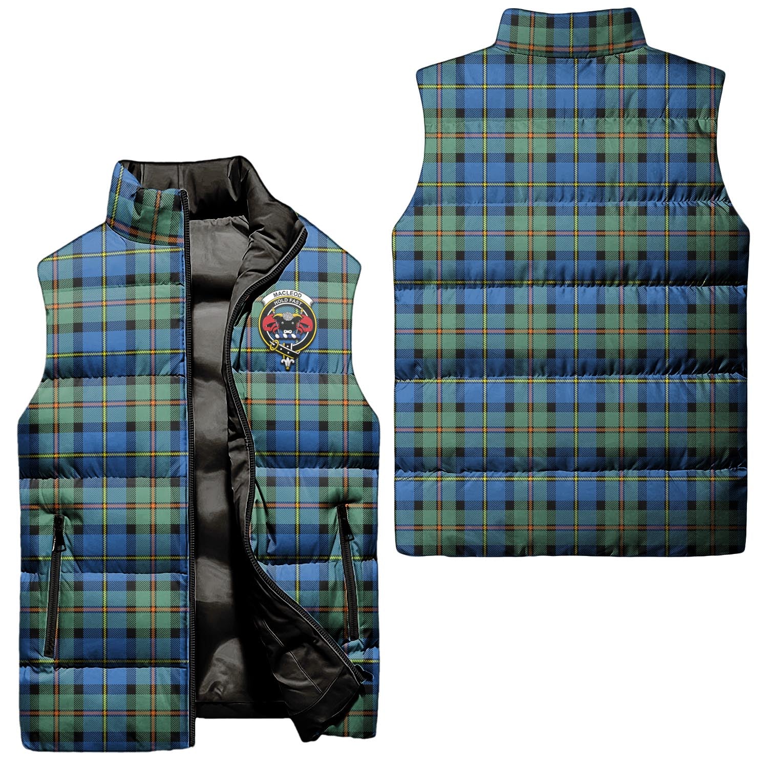 MacLeod of Harris Ancient Tartan Sleeveless Puffer Jacket with Family Crest Unisex - Tartanvibesclothing