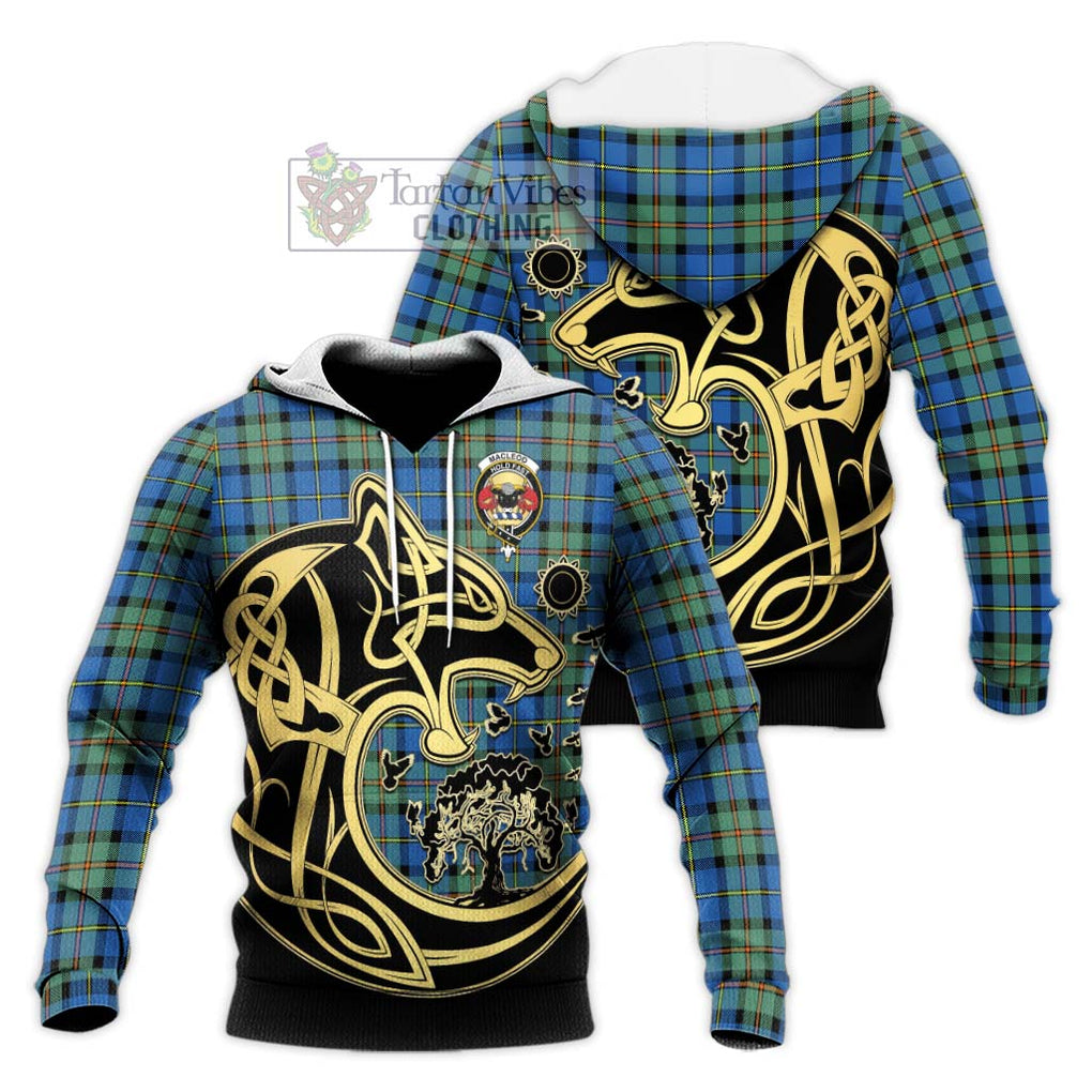 MacLeod of Harris Ancient Tartan Knitted Hoodie with Family Crest Celtic Wolf Style Unisex Knitted Pullover Hoodie - Tartan Vibes Clothing