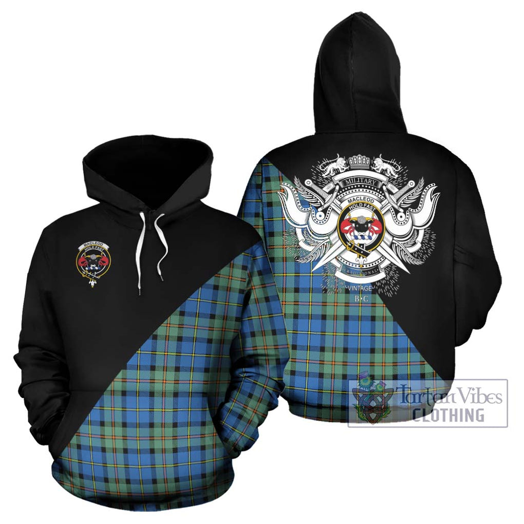 MacLeod of Harris Ancient Tartan Hoodie with Family Crest and Military Logo Style Zip Hoodie - Tartanvibesclothing Shop