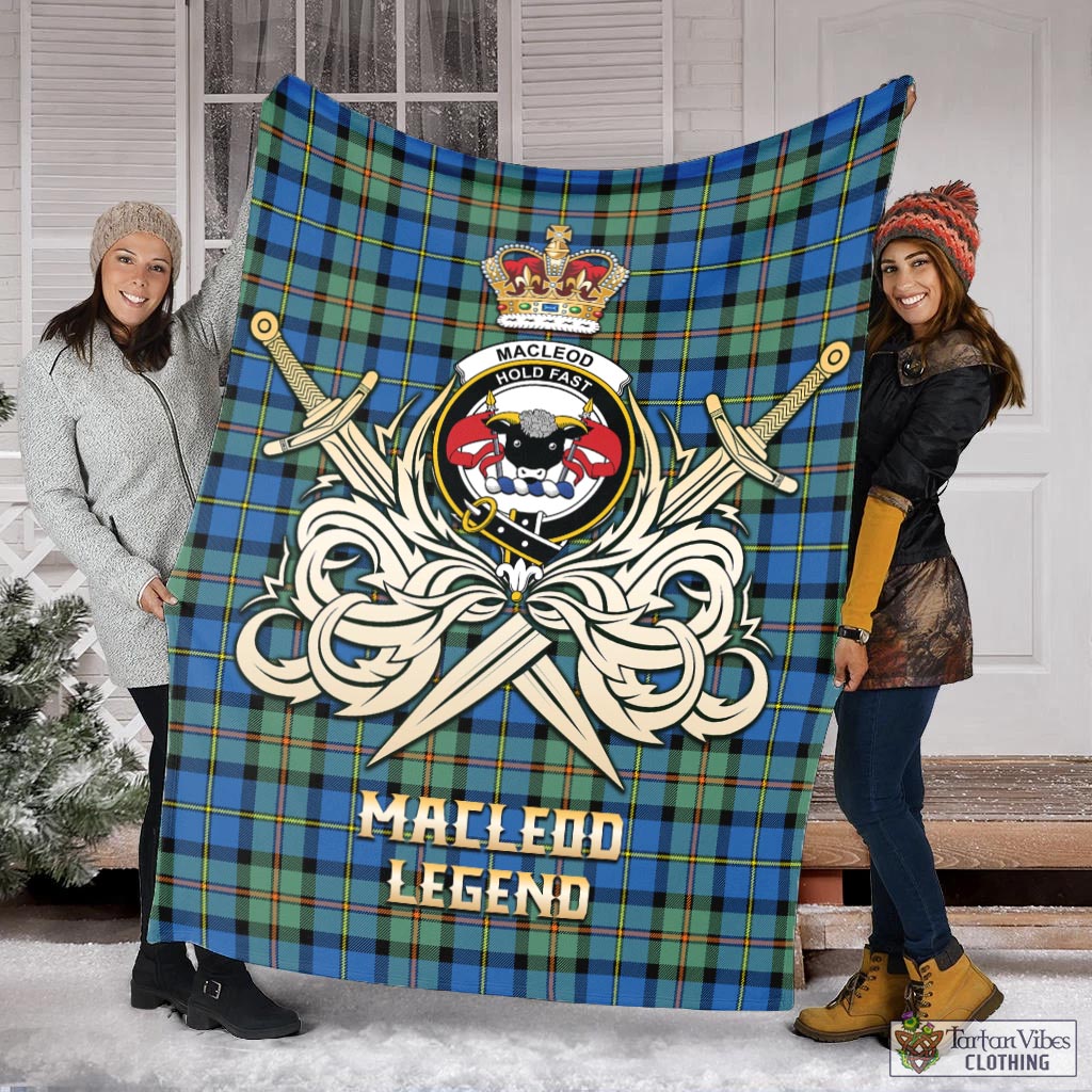 Tartan Vibes Clothing MacLeod of Harris Ancient Tartan Blanket with Clan Crest and the Golden Sword of Courageous Legacy