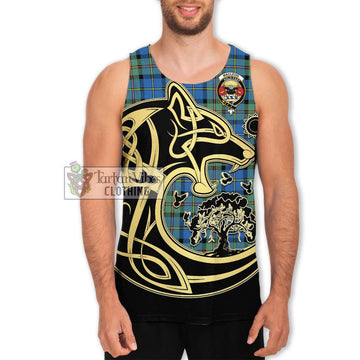 MacLeod of Harris Ancient Tartan Men's Tank Top with Family Crest Celtic Wolf Style