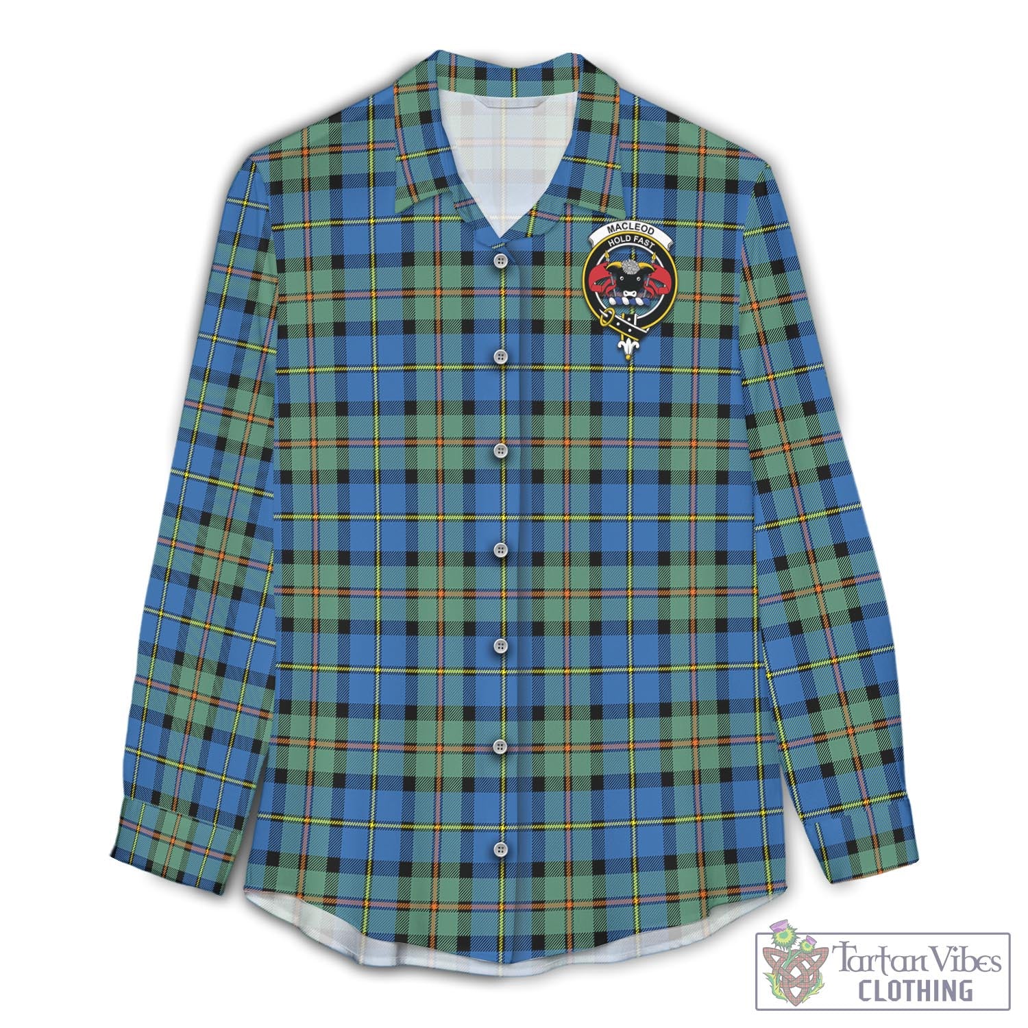 Tartan Vibes Clothing MacLeod of Harris Ancient Tartan Womens Casual Shirt with Family Crest