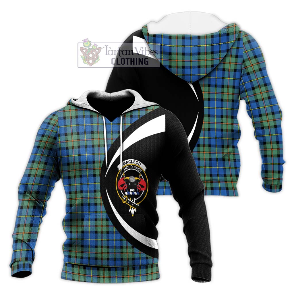 MacLeod of Harris Ancient Tartan Knitted Hoodie with Family Crest Circle Style Unisex Knitted Pullover Hoodie - Tartan Vibes Clothing