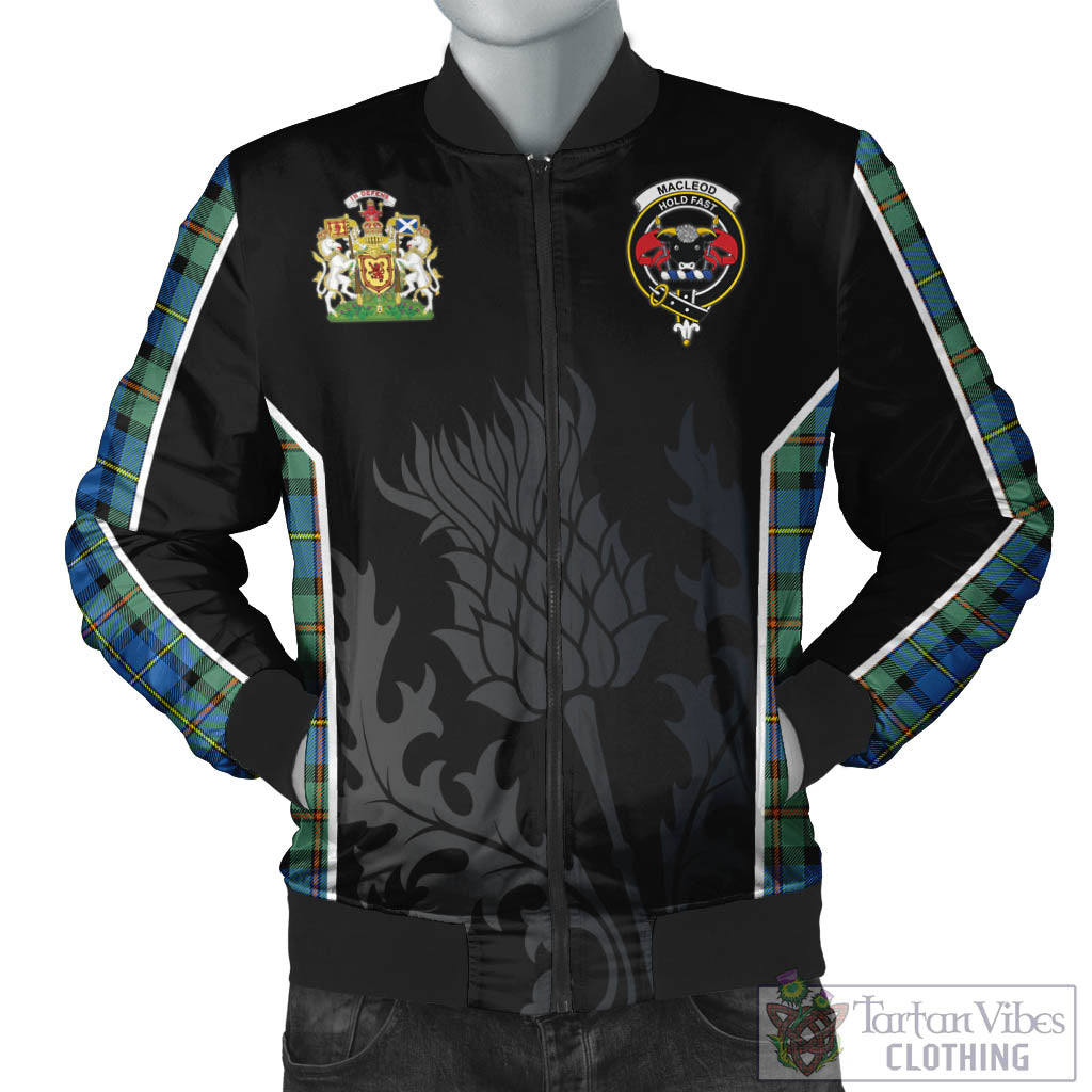 Tartan Vibes Clothing MacLeod of Harris Ancient Tartan Bomber Jacket with Family Crest and Scottish Thistle Vibes Sport Style