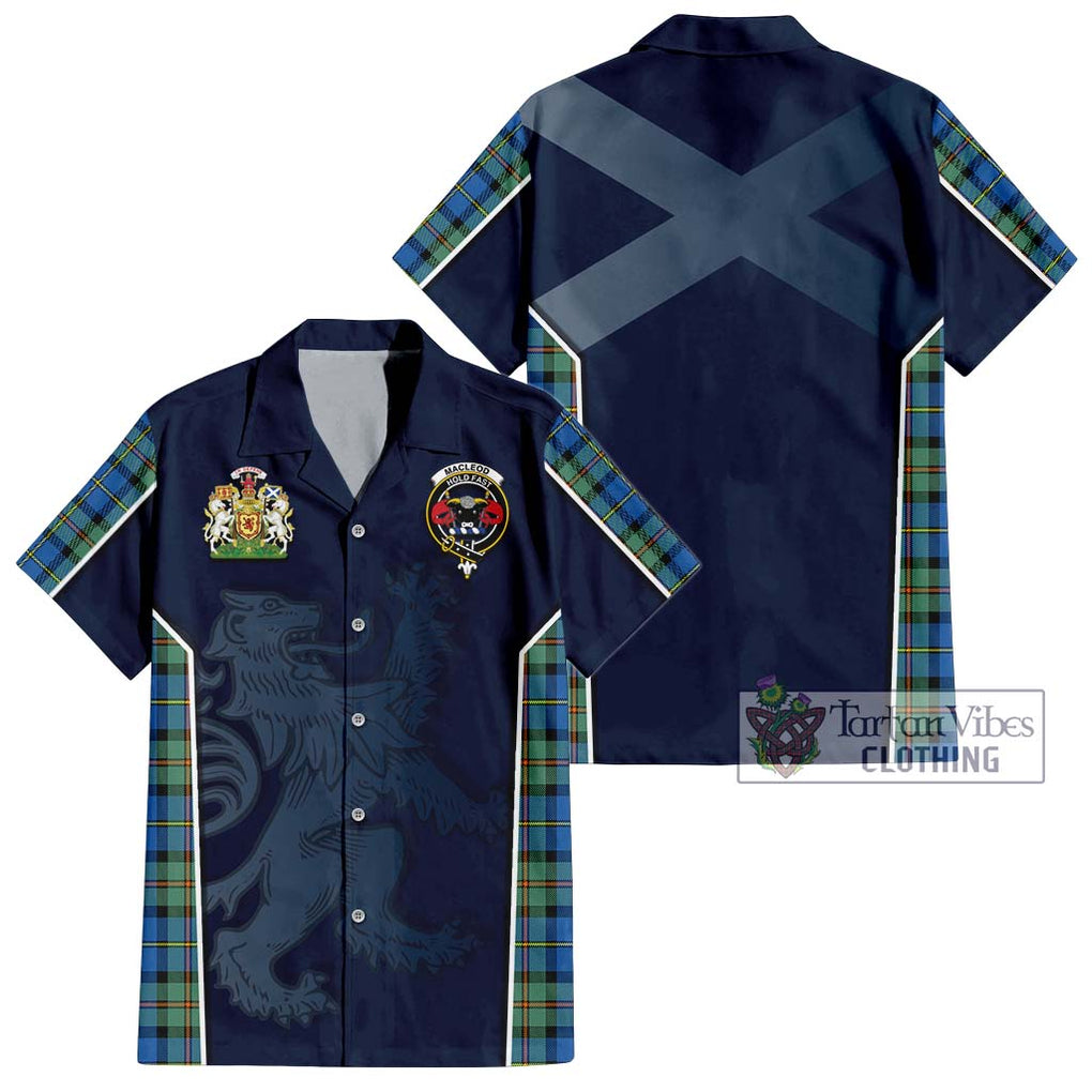 MacLeod of Harris Ancient Tartan Short Sleeve Button Shirt with Family Crest and Lion Rampant Vibes Sport Style Kid - Tartan Vibes Clothing