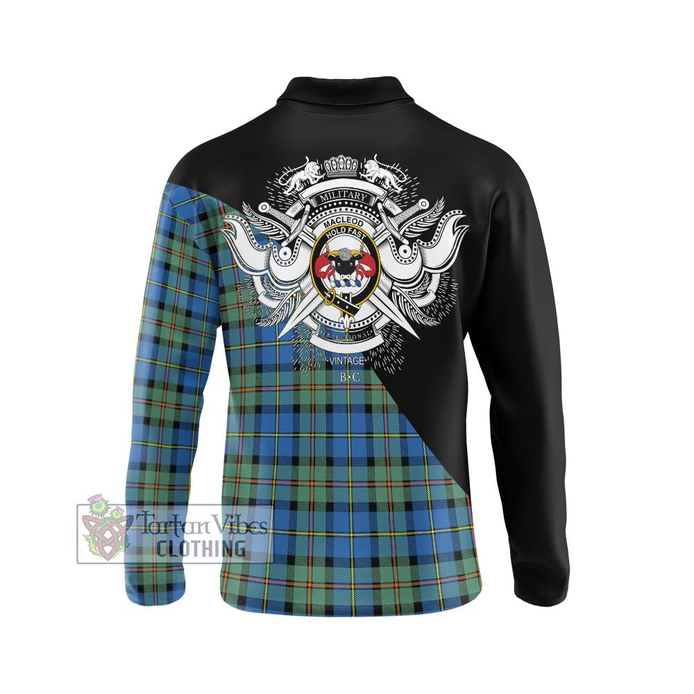 MacLeod of Harris Ancient Tartan Long Sleeve Polo Shirt with Family Crest and Military Logo Style - Tartanvibesclothing Shop