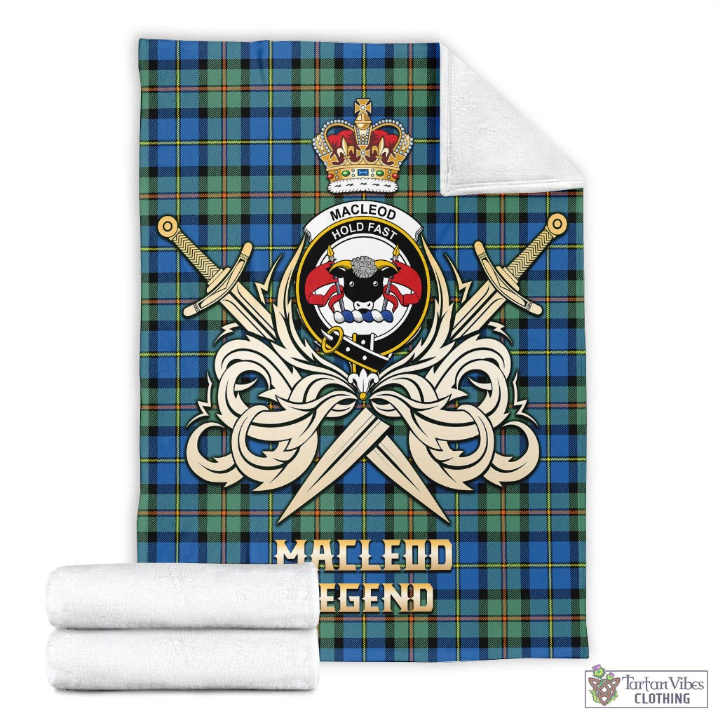 Tartan Vibes Clothing MacLeod of Harris Ancient Tartan Blanket with Clan Crest and the Golden Sword of Courageous Legacy