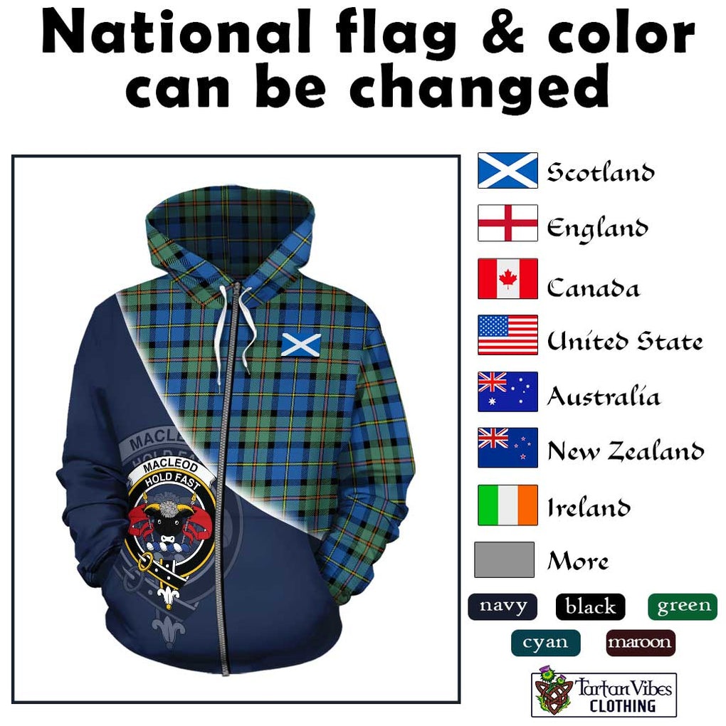 MacLeod of Harris Ancient Tartan Hoodie with Personalised National Flag and Family Crest Half Style - Tartanvibesclothing Shop