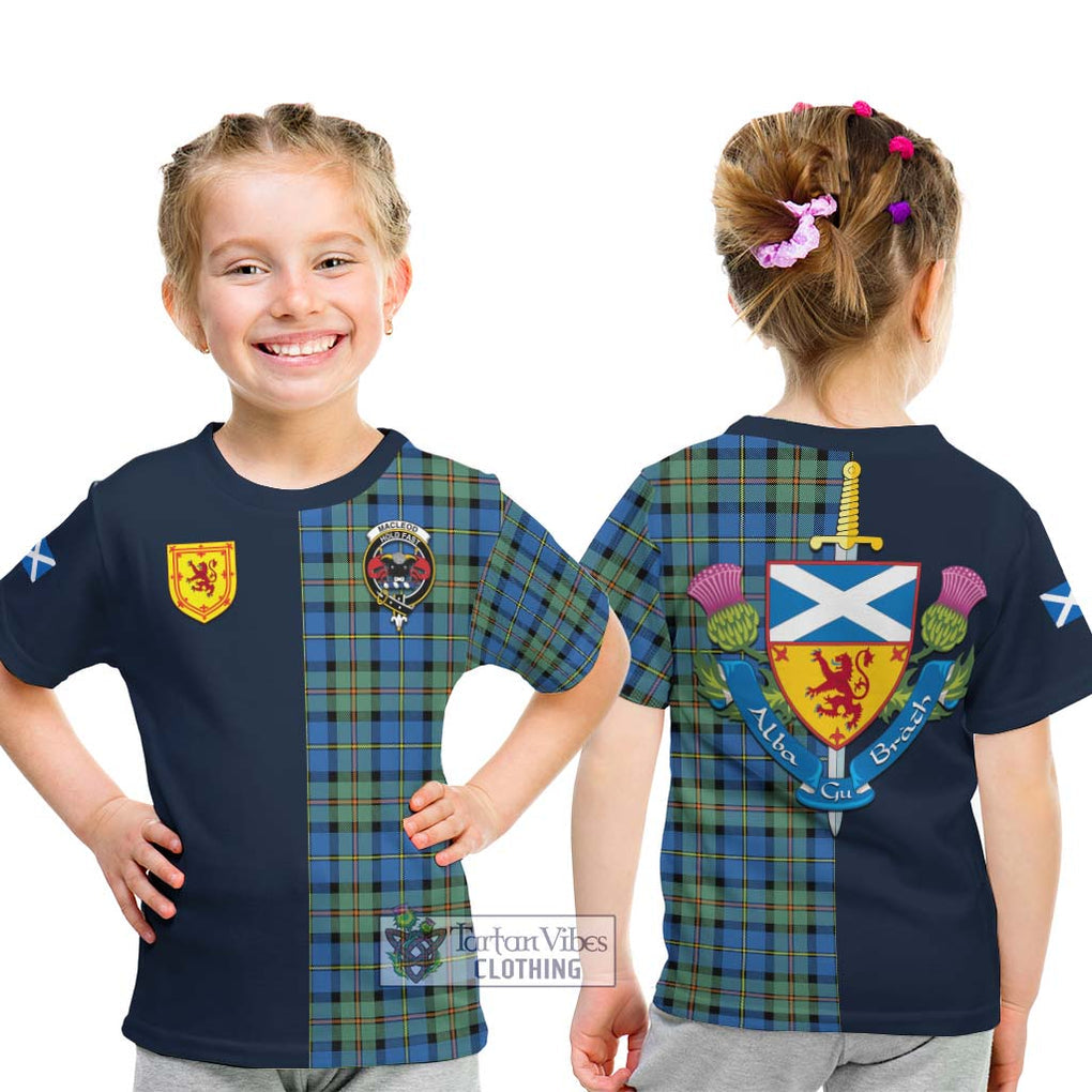 Tartan Vibes Clothing MacLeod of Harris Ancient Tartan Kid T-Shirt with Scottish Lion Royal Arm Half Style