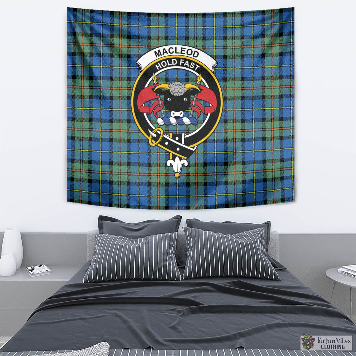 Tartan Vibes Clothing MacLeod of Harris Ancient Tartan Tapestry Wall Hanging and Home Decor for Room with Family Crest