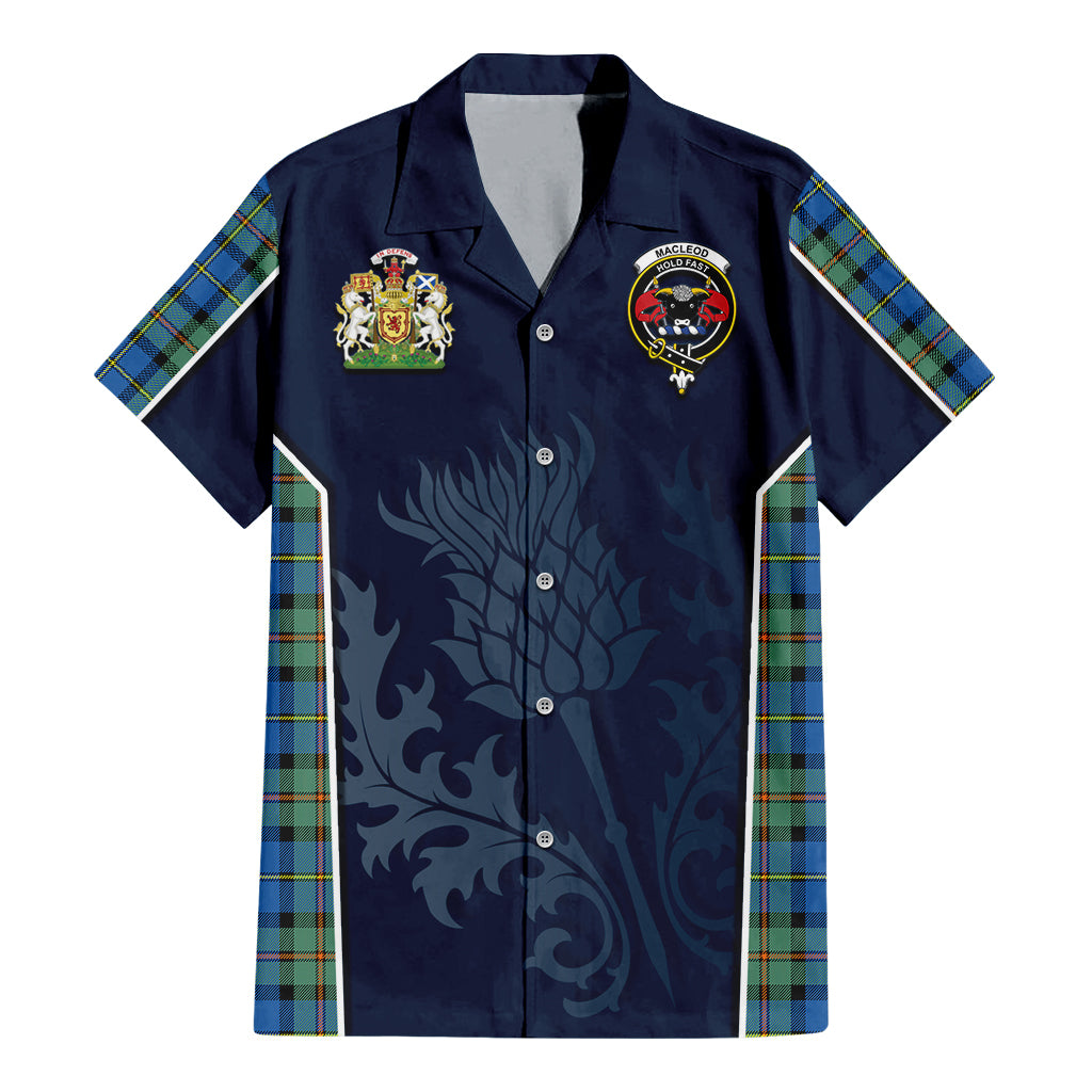 Tartan Vibes Clothing MacLeod of Harris Ancient Tartan Short Sleeve Button Up Shirt with Family Crest and Scottish Thistle Vibes Sport Style