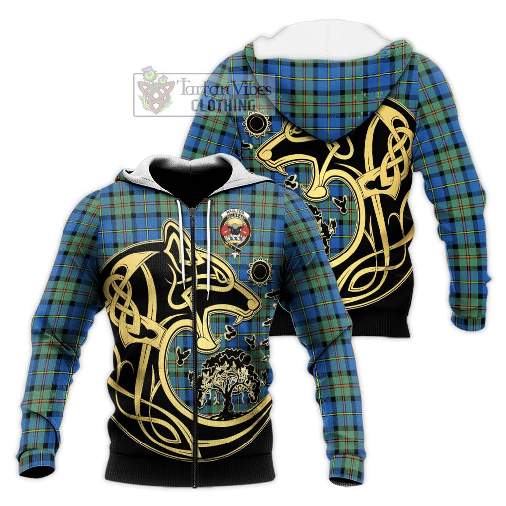 MacLeod of Harris Ancient Tartan Knitted Hoodie with Family Crest Celtic Wolf Style Unisex Knitted Zip Hoodie - Tartan Vibes Clothing