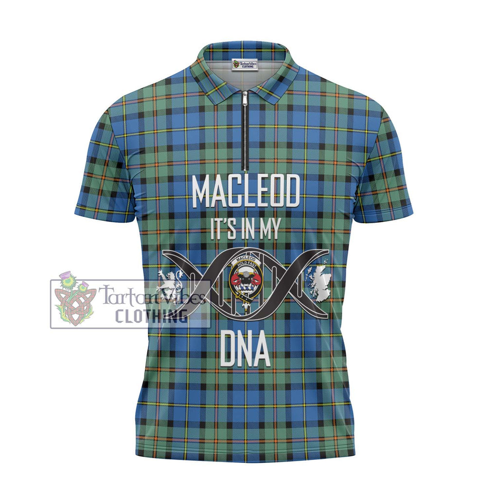 MacLeod of Harris Ancient Tartan Zipper Polo Shirt with Family Crest DNA In Me Style - Tartanvibesclothing Shop