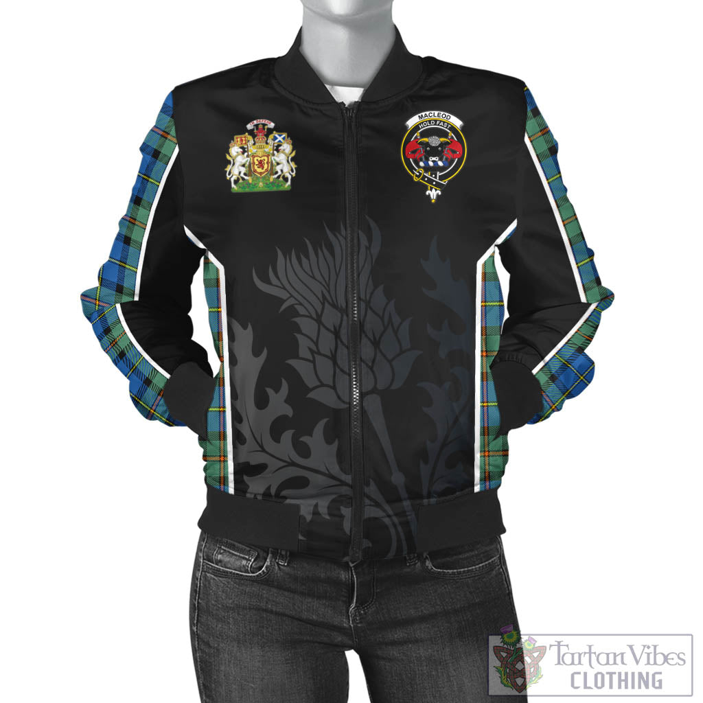 Tartan Vibes Clothing MacLeod of Harris Ancient Tartan Bomber Jacket with Family Crest and Scottish Thistle Vibes Sport Style