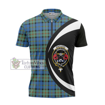 MacLeod of Harris Ancient Tartan Zipper Polo Shirt with Family Crest Circle Style