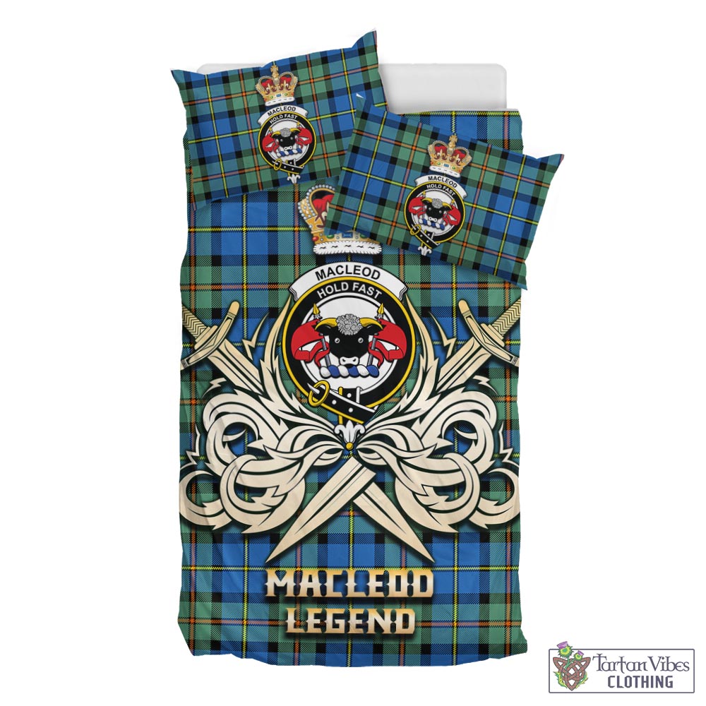 Tartan Vibes Clothing MacLeod of Harris Ancient Tartan Bedding Set with Clan Crest and the Golden Sword of Courageous Legacy