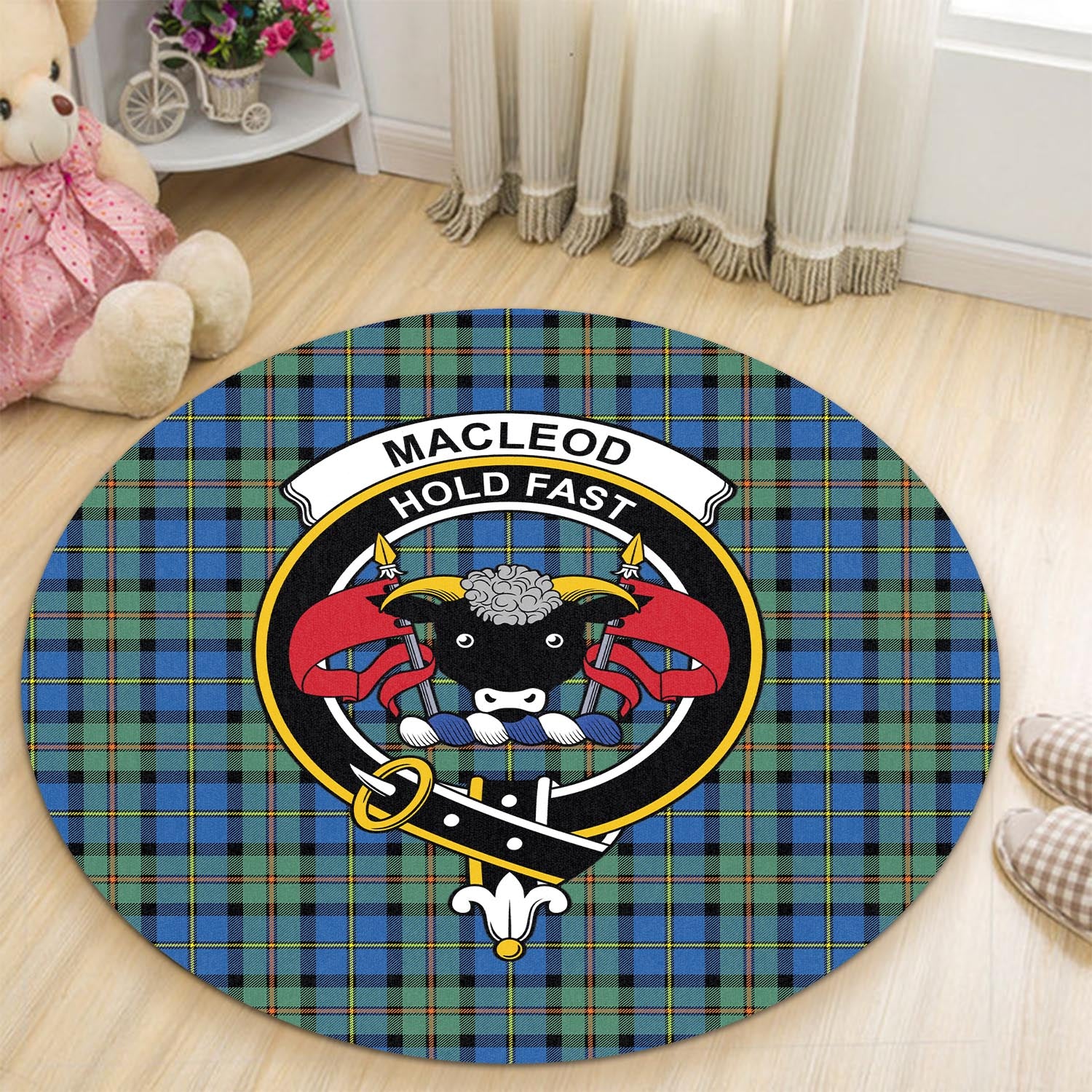 macleod-of-harris-ancient-tartan-round-rug-with-family-crest