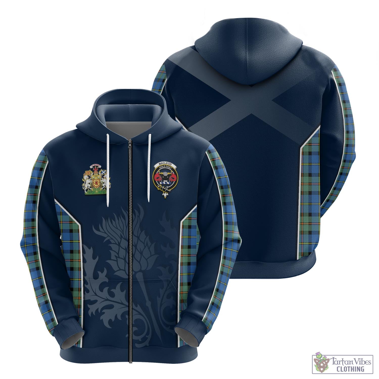 Tartan Vibes Clothing MacLeod of Harris Ancient Tartan Hoodie with Family Crest and Scottish Thistle Vibes Sport Style