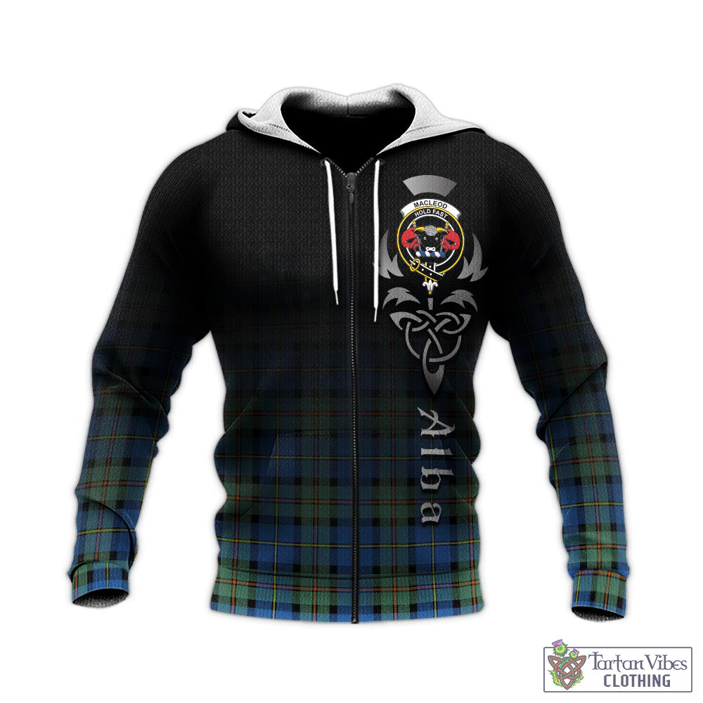 Tartan Vibes Clothing MacLeod of Harris Ancient Tartan Knitted Hoodie Featuring Alba Gu Brath Family Crest Celtic Inspired