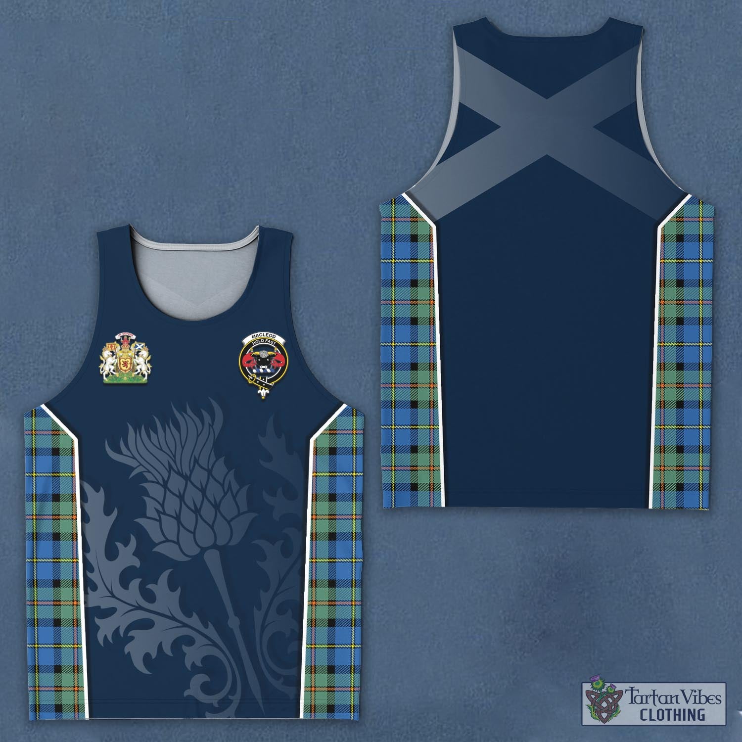 Tartan Vibes Clothing MacLeod of Harris Ancient Tartan Men's Tanks Top with Family Crest and Scottish Thistle Vibes Sport Style