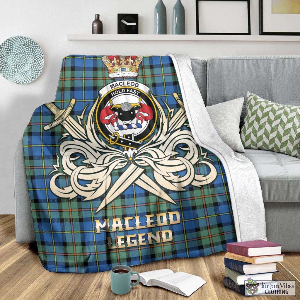 Tartan Vibes Clothing MacLeod of Harris Ancient Tartan Blanket with Clan Crest and the Golden Sword of Courageous Legacy