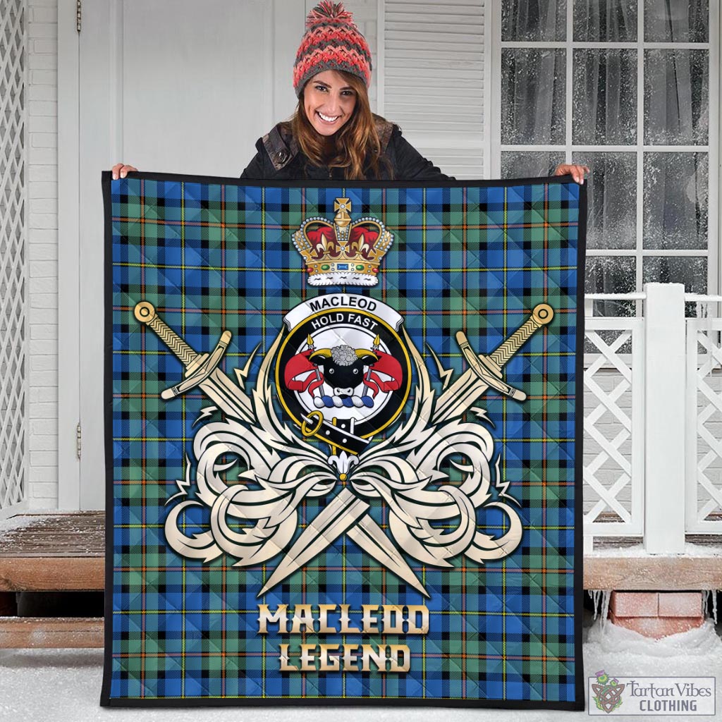 Tartan Vibes Clothing MacLeod of Harris Ancient Tartan Quilt with Clan Crest and the Golden Sword of Courageous Legacy