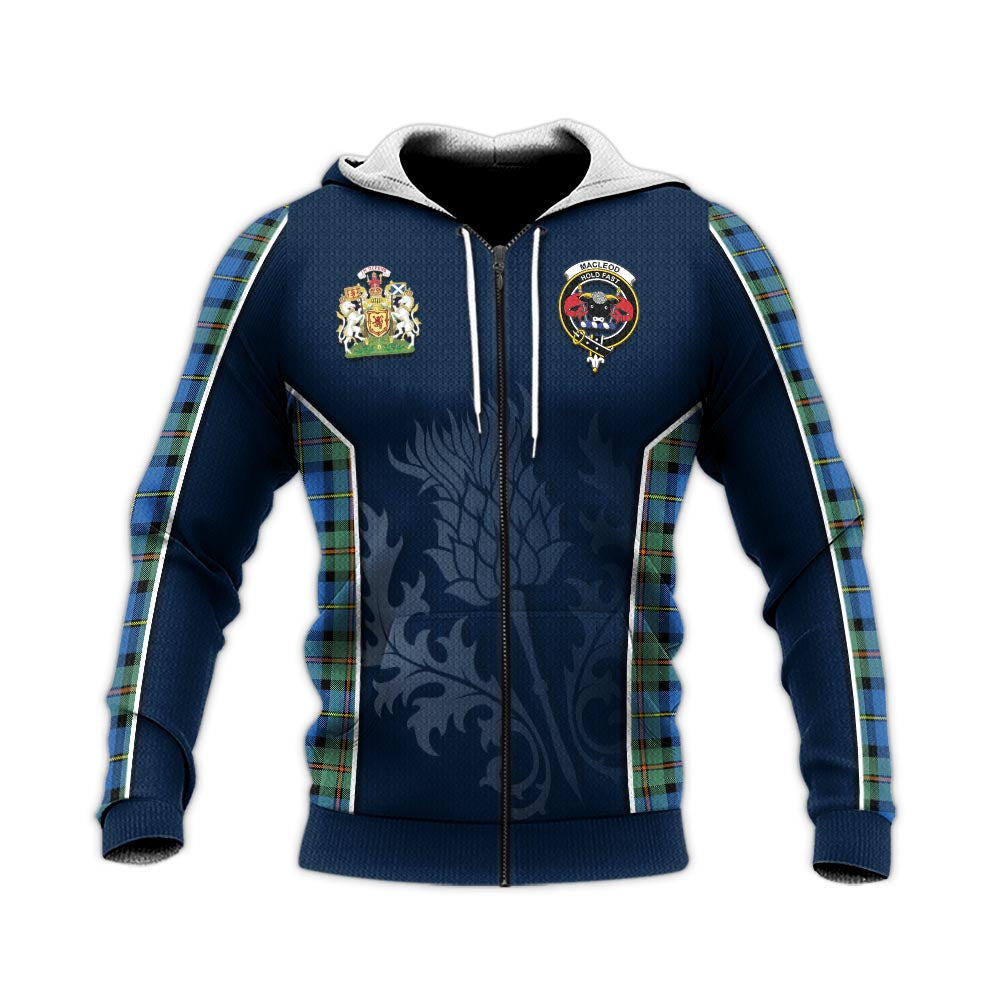 Tartan Vibes Clothing MacLeod of Harris Ancient Tartan Knitted Hoodie with Family Crest and Scottish Thistle Vibes Sport Style